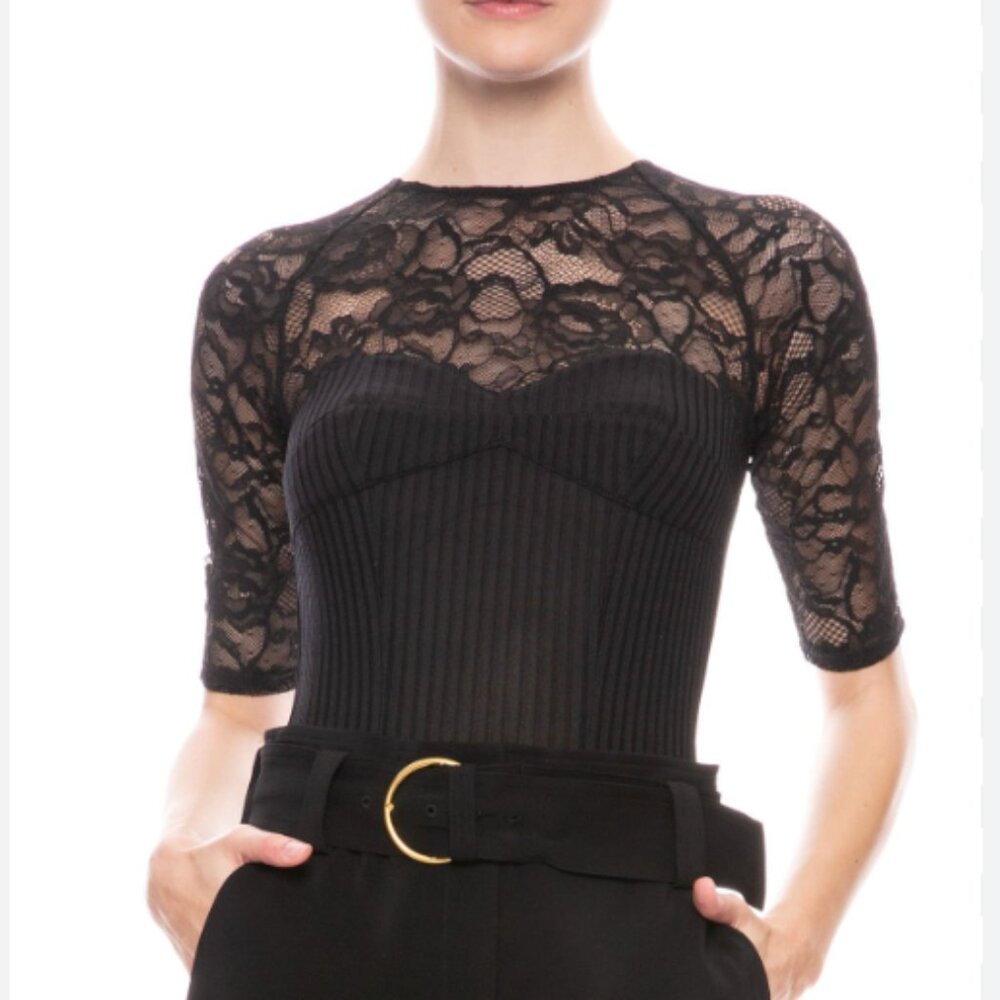 Fleur du Mal Magnolia Lace Bodysuit - Black, S